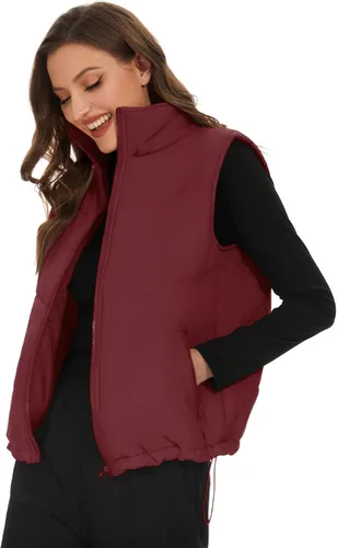Miniatura 3 de Micoson Chalecos acolchados para mujer, de invierno, sin mangas, con capucha, con cremallera, cuello alto, con bolsillo, ajuste holgado