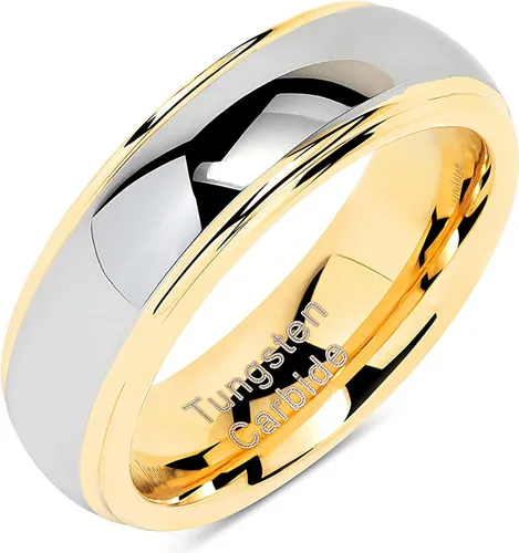 100S JEWELRY Anillos de tungsteno personalizados grabados de 0.39 pulgadas para hombres y mujeres, anillo de boda de dos tonos dorados y plateados,