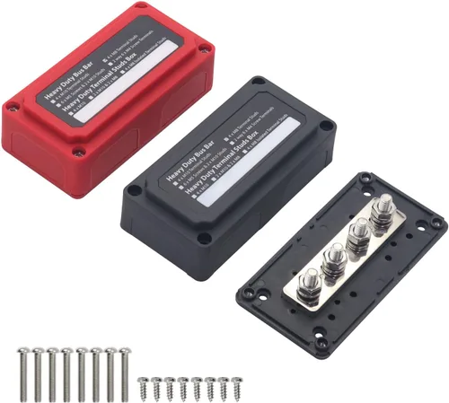Miniatura 8 de Caja de barra de bus de 300 A (negro) con cubierta 4 pernos de 5/16 pulgadas (M8) Barra colectora de bloque de distribución de energía de 300