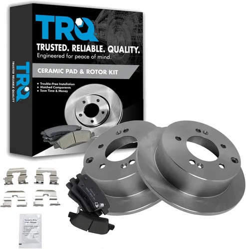 Miniatura 112 de TRQ Kit de rotor de freno trasero y pastillas de cerámica Posi premium compatible con camioneta Chevy GMC