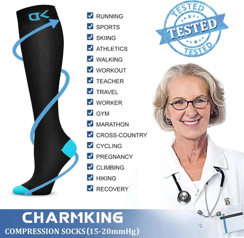Miniatura 85 de CHARMKING - Calcetines de compresión para mujeres y hombres (3 pares), 15-20 mm Hg, el mejor apoyo para atletismo, running o ciclismo, mejora
