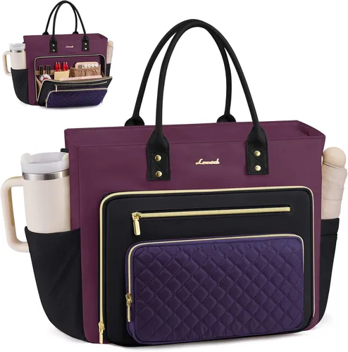 Miniatura 15 de LOVEVOOK Bolsa Tote para Maestras para Mujeres Trabajo, Bolsa para Laptop Bolsa Tote de Trabajo Bolsas de Enfermera Con Portavasos Grande, Maletín