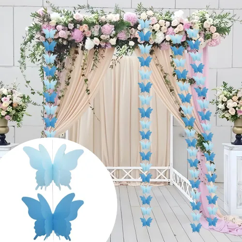 Miniatura 5 de Guirnalda de papel de mariposa grande, 4 unidades, cortina de mariposa, para colgar, decoración colgante para Halloween, fiesta de cumpleaños, baby