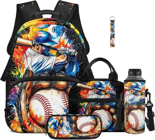 Miniatura 29 de Bulopur Eagle American Flag Print Kids Backpack Boys Elementary School 17 Inch Bookbag With Lunch Bag Water Bottle Holder Keychain Pencil Case 5