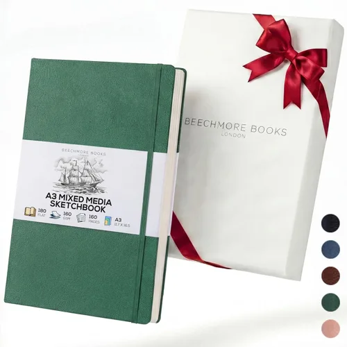 Beechmore Books Cuaderno de bocetos A3 – 11.7x16.5 pulgadas de cuero vegano premium encuadernado, libro de bocetos grande de tapa dura con 160