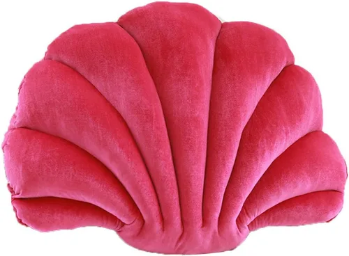 Almohada con forma de concha de mar, almohada de terciopelo rojo rosa, almohada de felpa con temática de mar y océano, almohada decorativa en forma