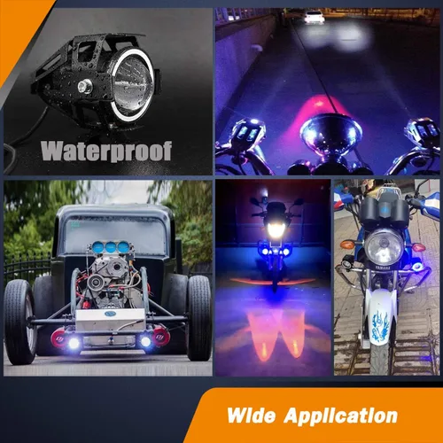 Miniatura 4 de Luces antiniebla LED U7 para motocicleta, foco, luces de circulación diurna, luces de bicicleta con ojos de ángel azules, anillo halo e interruptor