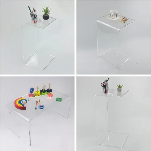 Miniatura 8 de Mesa auxiliar acrílica, 12 pulgadas de profundidad x 20 pulgadas de ancho x 10 pulgadas de alto, mesa auxiliar transparente multiusos en forma de C