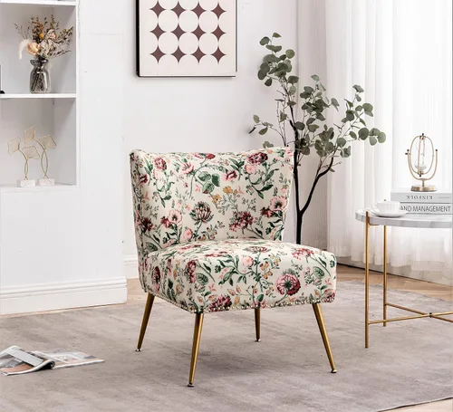 Miniatura 7 de Container Furniture Direct Thia Silla decorativa sin brazos para sala de estar, elegante asiento con ribete de cabeza de clavo, patas de metal 02