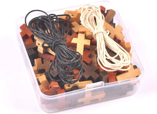 Miniatura 6 de NERRECEAB 100 piezas de cuentas cruzadas decoraciones de madera adornos colgantes joyería regalos niños madera suministros de manualidades