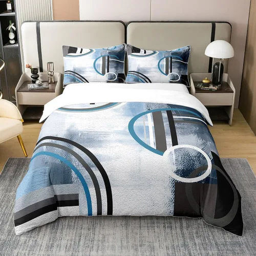 Miniatura 47 de Erosebridal Juego de ropa de cama de 100 % algodón a cuadros para niños y niñas, funda de edredón a cuadros, funda de edredón moderna geométrica