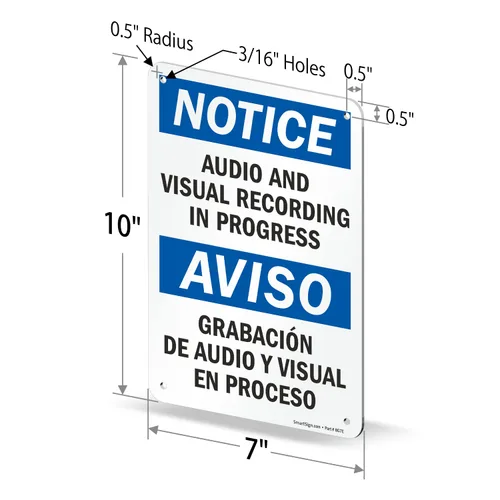 Miniatura 6 de Aviso: y visual de audio grabación en el Progreso, aviso Audio y grabacio vissual en señal, 10" x 7