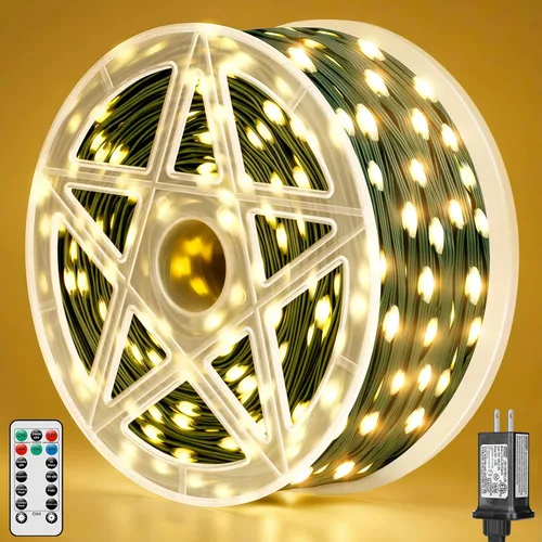 Brightever Luces LED para árbol de Navidad, 900 bombillas de 295 pies, luz de Navidad exterior enchufable con control remoto, 8 modos de
