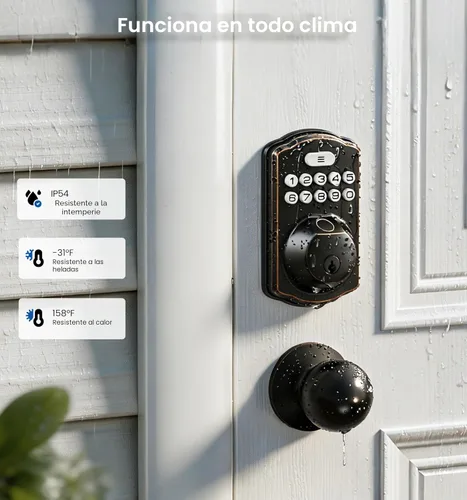 Miniatura 11 de Veise KS02A - Cerradura de puerta de entrada sin llave de huellas dactilares, bloqueo automático, cerrojo electrónico para puerta delantera, Bronce