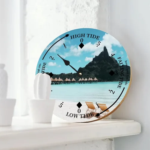Miniatura 2 de Reloj de marea de madera con concha de caracola, hora del océano, marea alta costera, reloj de marea baja, movimiento de marea náutica de madera