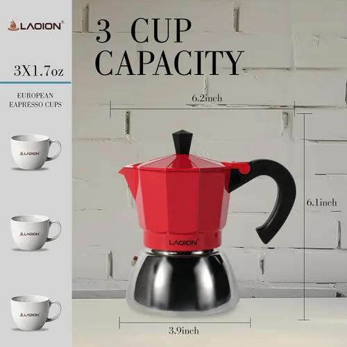 Miniatura 2 de LAOION Cafetera de espresso para estufa, olla moka de 3 tazas, máquina de espresso compatible con encimeras de inducción, 150ml, cafetera cubana