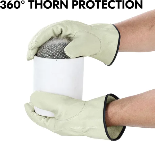 Miniatura 5 de Vgo... PA9501 - 1 par de guantes de trabajo de piel de cerdo para hombre, guantes de construcción (talla S, color cian claro, PA9501)