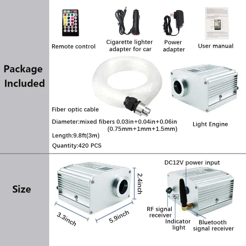 Miniatura 3 de Kit de Revestimiento Starlight de 10W Twinkle Star Luces de Techo para Automóvil, 420 piezas*Mixtas*9.8 pies/3m Kit de Techo de Estrella de Luz