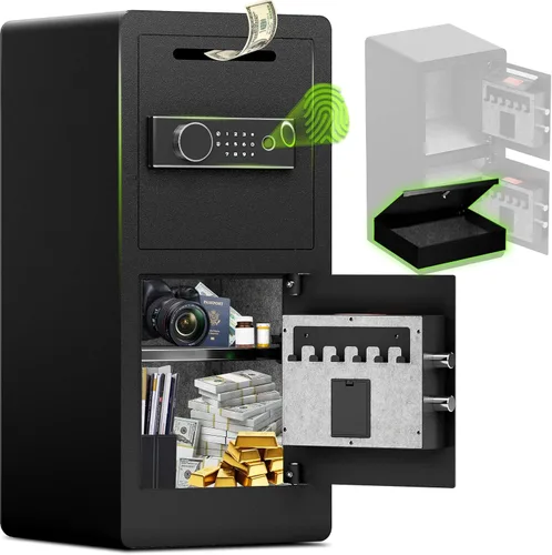 Miniatura 10 de Caja de seguridad de doble puerta de 8.6 pies cúbicos resistente con bolsa ignífuga impermeable oculta, estantes removibles, silenciosa, caja