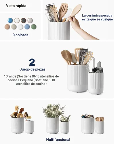 Miniatura 2 de LE TAUCI Morden - Soporte para utensilios de cocina de cerámica de 7.3 + 5.4 pulgadas para encimera, utensilios de cocina grandes para encimera
