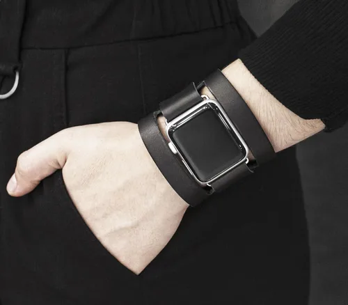 Miniatura 2 de wide Leather cuff band compatible with Apple watch 38mm 40mm 41mm 42mm 44mm 45mm 46mm 49mm, Handmade UA 1620