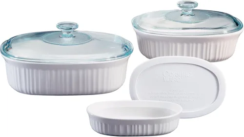 Miniatura 5 de CorningWare French White Juego de 10 Piezas de Utensilios de Cerámica para Hornear con Tapas de Gres Resistente a Astillas y Grietas, Apto