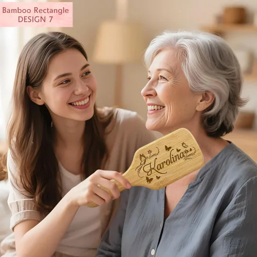 Miniatura 7 de Cepillo de pelo de bambú personalizado, peine con nombre personalizado para mujeres, regalos de cumpleaños de Navidad para mamá, esposa, abuela