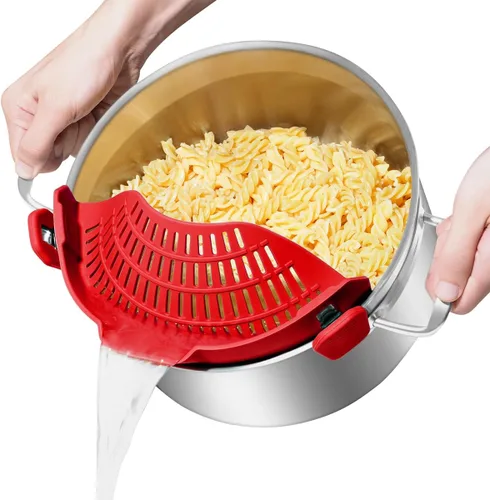 Miniatura 14 de AUOON - Colador grande con clip para todas las ollas y sartenes, colador de silicona de gran tamaño, diseño familiar, colador de pasta, colador