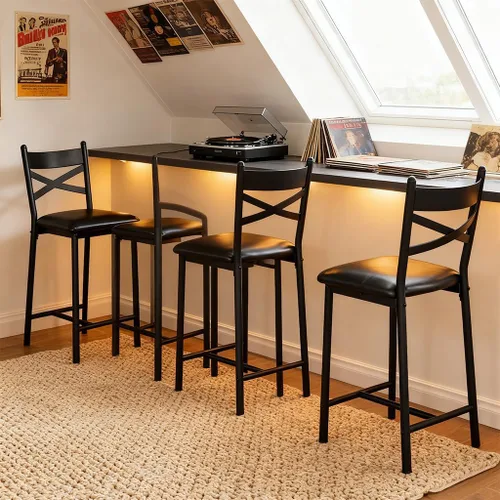 Miniatura 5 de IDEALHOUSE Taburetes de bar de altura de mostrador de 26 pulgadas, taburetes altos modernos con respaldo, patas de metal y reposapiés, sillas de bar