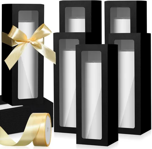 Honoson Caja de regalo de 24 vasos con cinta para sublimación, cajas de exposición de vidrio transparente para vasos de 12 onzas, 16 onzas, 20 Negro