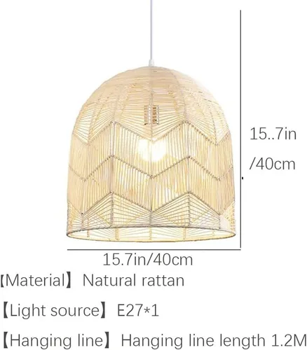 Miniatura 7 de Lámpara colgante de bambú de ratán natural rústico, lámpara colgante de techo de mimbre tejida a mano estilo bohemio, candelabro retro de granja