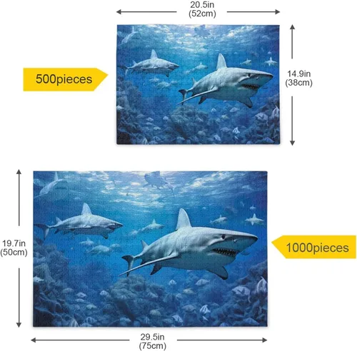 Miniatura 5 de Rompecabezas de tiburones de 1000 piezas para adultos, juego de rompecabezas grande desafiante para adultos y adolescentes, 29.5 x 19.7 pulgadas