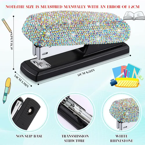 Miniatura 2 de Yexiya - Grapadora de colores AB para escritorio, con diamantes de imitación, regalo de regreso a clases, capacidad de 20 hojas con 1000 grapas
