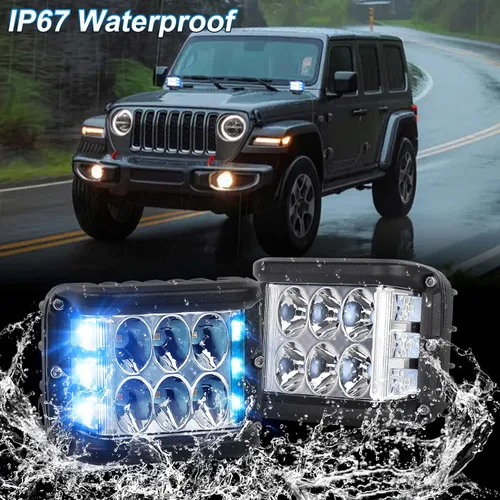 Miniatura 6 de Luces LED de Cápsula de Disparo Lateral, Luces Todo Terreno de 4 Pulgadas con Luz Estroboscópica de Emergencia Azul de Doble Lado Compatible