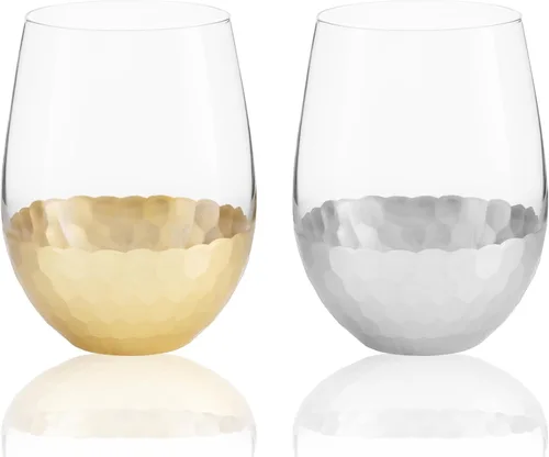 Miniatura 13 de Copas de vino sin tallo, juego de 2, 18 onzas, diseño de panal dorado