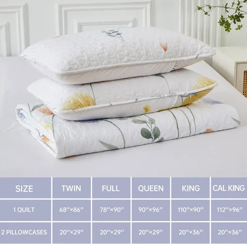 Miniatura 6 de Dinjoy Juego de colcha floral tamaño Queen, colcha azul agua tamaño Queen de 3 piezas, juego de ropa de cama ligera de estilo granja, colcha