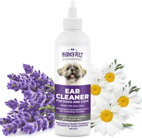 Mighty Petz Limpiador de oídos para perros – Suave lavado de oídos para mascotas para la higiene rutinaria de oídos para perros y gatos, 8 onzas