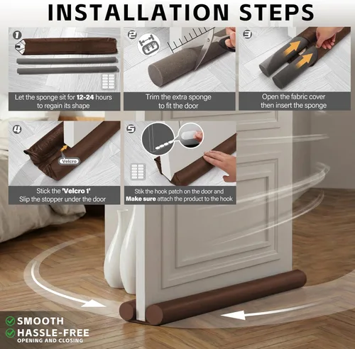 Miniatura 6 de MAXTID - Topes para puertas protectores de corrientes de aire, tope marrón ajustable de doble cara para puertas de 32 a 38 pulgadas, para puerta