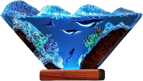 Miniatura 8 de Humpback Whale and Diver Night Lights, Manta Rays Epoxy Lamp, Epoxy Resin Table Lamp, Boho Home Decor Creative Personalized Gifts, Gift for Her Him