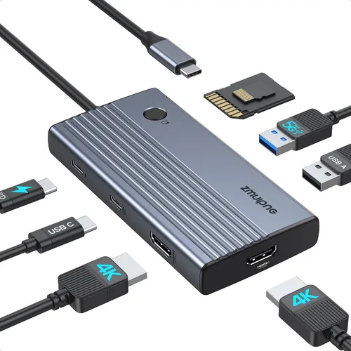 Miniatura 10 de Hub USB C Estación de acoplamiento USB C Monitor dual 4K@60Hz+DP 8K@30Hz para Dell HP, Estación de acoplamiento para portátil 3 monitores 15 en 1