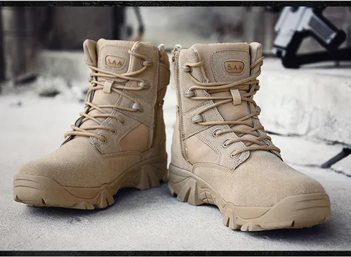 Miniatura 4 de Botas de trabajo tácticas militares de 8 pulgadas para hombre, botas de combate con cremallera lateral, botas de combate de cuero de gamuza