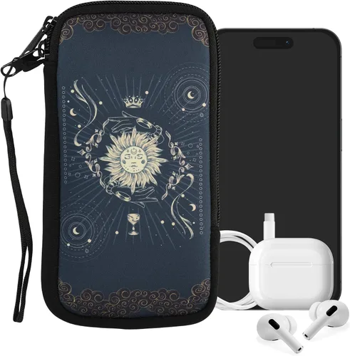 Miniatura 8 de kwmobile Funda de neopreno para smartphone talla XL - 6.7/6.8 pulgadas - Funda protectora para teléfono - Tarjeta de tarot azul oscuro/amarillo/negro