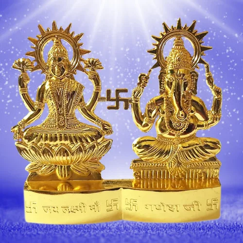 Miniatura 2 de Laxmi Ganesha Lakshmi Ganesha - Estatua de ídolo de Laxmi Ganesh Murti de 4 pulgadas para Mandir Home, regalo indio Diwali