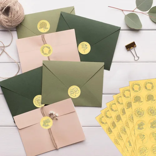 Miniatura 7 de Gersoniel 540 calcomanías de sellos de cera dorada para boda, sobre en relieve, lámina dorada, calcomanías de cera autoadhesivas para tarjetas