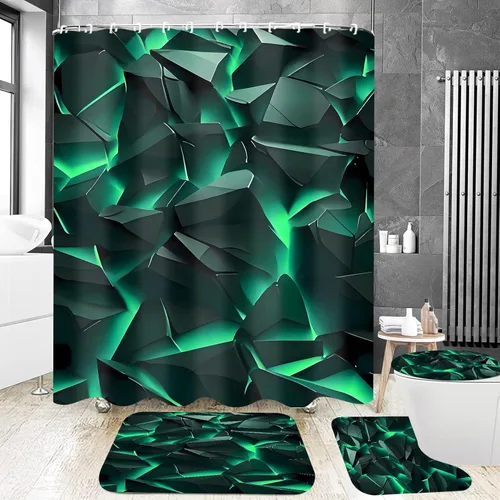 Miniatura 9 de Yizheer Juego de 4 cortinas de ducha de lujo, color negro y dorado, patrón de damasco impermeable, kit de decoración de baño