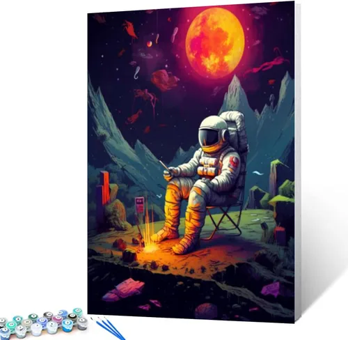 Miniatura 14 de Tucocoo Graffiti Astronauta - Pintura por números para adultos, espacio exterior, astronauta, pintura al óleo digital, pintura acrílica, kits