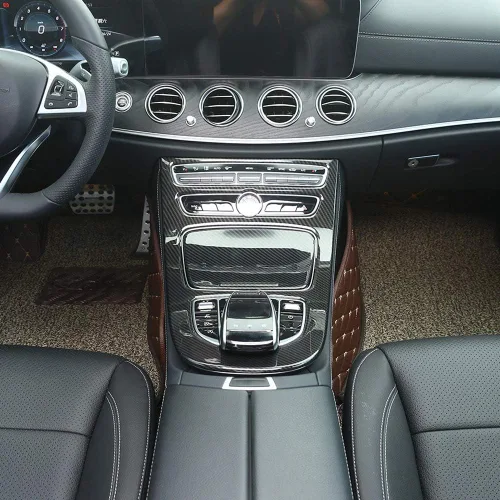Miniatura 4 de YIWANG Fibra de carbono ABS consola panel de engranajes marco marco ajuste 2 unids para Mercedes Benz Clase E W213 2016-2019 Accesorios de coche