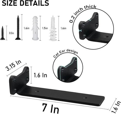 Miniatura 2 de Soportes para estantes flotantes de servicio pesado industriales, soporte de estante en L de 1/5 pulgadas de grosor, acero sólido premium, soportes