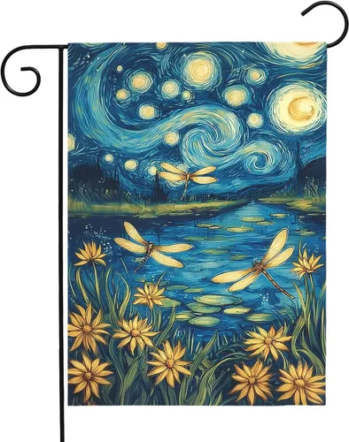 Miniatura 27 de Bandera de jardín de Halloween, bandera de jardín de calabaza Van Gogh, banderas de jardín, artes, cielo nocturno estrellado, luna, bandera