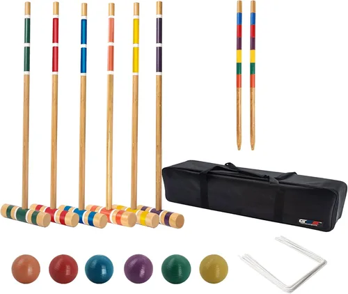 GSE Games & Sports Expert Juego de croquet clásico de 30 pulgadas para seis jugadores con mazos de madera, bolas de colores, bolsa de transporte